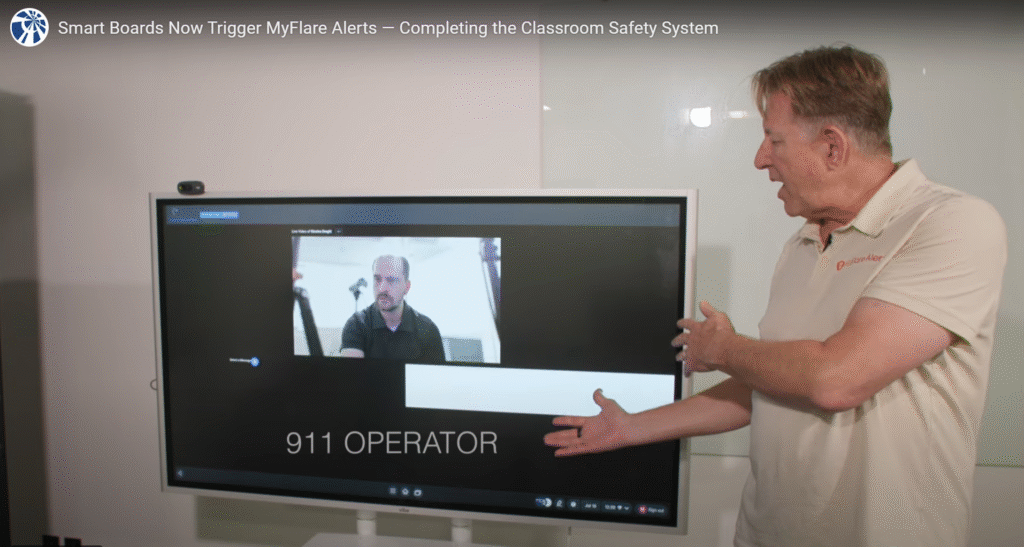Vibe Smartboard demonstrating use of MyFlare Alert Classroom Safety System